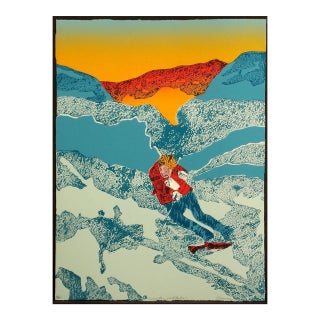 1990s Ted Thomas "Winter Solitude" Hand Signed Limited Edition Artwork Etching, Skiing For Sale