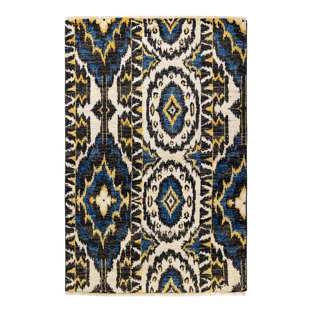 Modern Hand Knotted Area Rug, Black - 4' 1" x 6' 2" For Sale