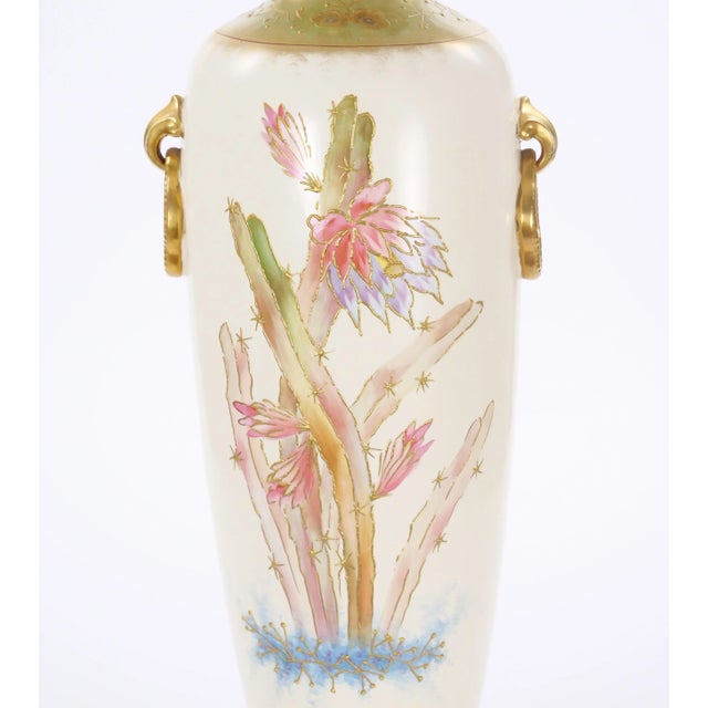 Tall Antique Hand Painted & Gilt Decorated German Porcelain Decorative Vase For Sale - Image 4 of 12