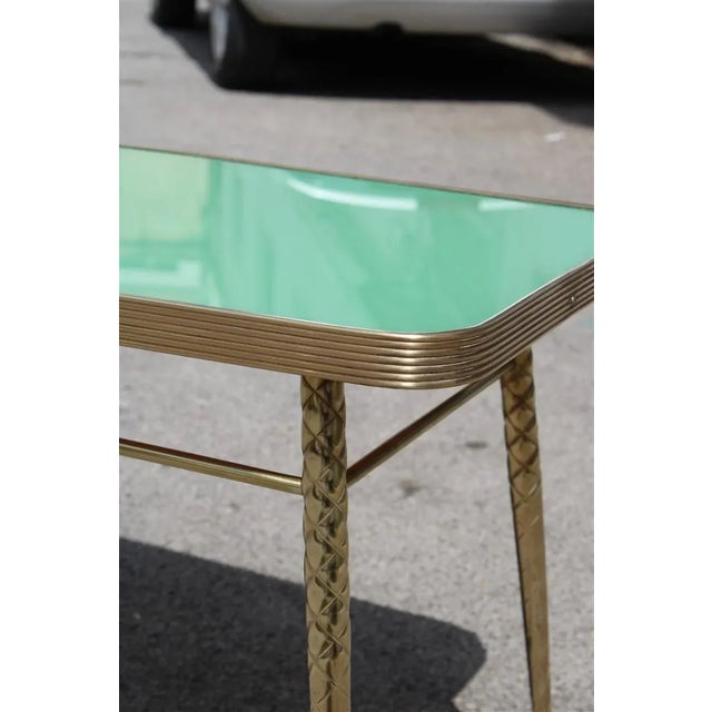 Golden Brass and Green Glass Top Coffee Table, 1950s For Sale - Image 9 of 11