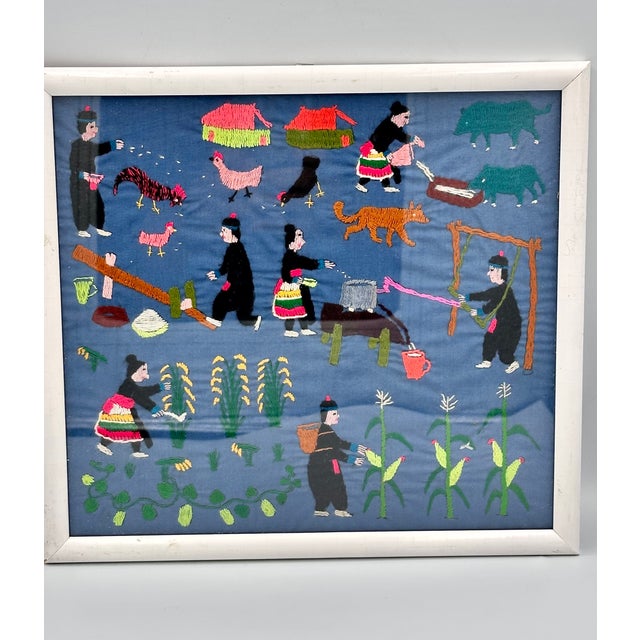 Shabby Chic Folk Art Hmong "Story Cloth" (Paj Ntaub Dab Neeg) Handcrafted Embroidery Textile For Sale - Image 3 of 6
