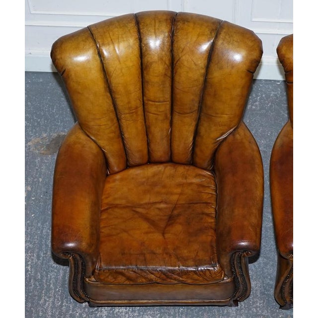 Vintage Art Deco Style Hand Dyed Leather Shell Chairs, Set of 2 For Sale - Image 3 of 17