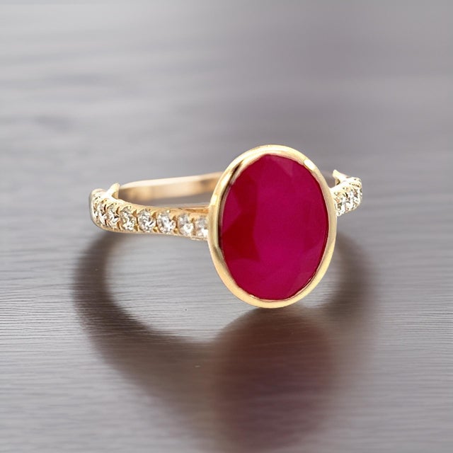 Natural Ruby Diamond Ring 6.75 14k Y Gold 4.38 TCW Certified For Sale - Image 14 of 18
