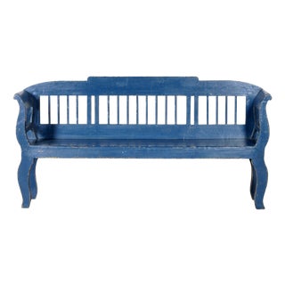 Antique Blue Pine Bench, 1900s For Sale