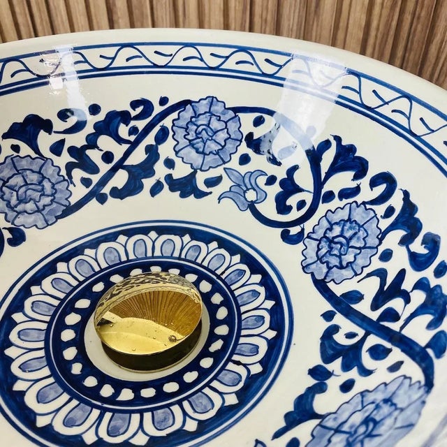 Ceramic Flower Ceramic Handmade Moroccan Blue Design Sink for Bathroom For Sale - Image 7 of 7