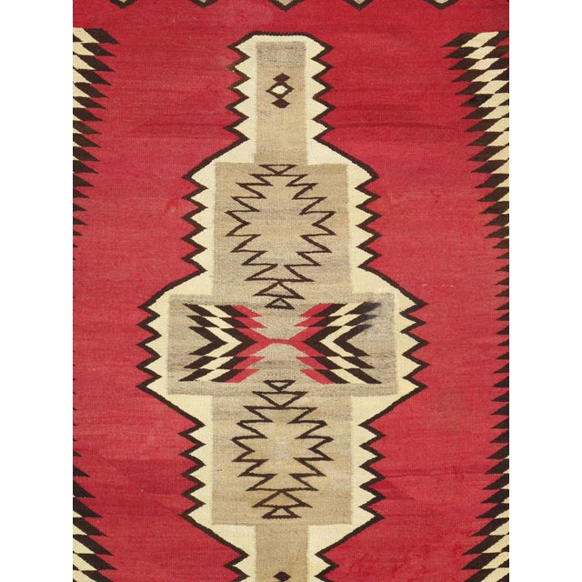 1920s Navajo Rug Red Field with Diamond & Serrated Border, Handwoven Southwesten For Sale - Image 17 of 18