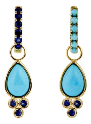 Nina Zhou Sapphire and Turquoise Double-Sided Hoop Drop Earrings in 14k Yellow Gold - A Pair