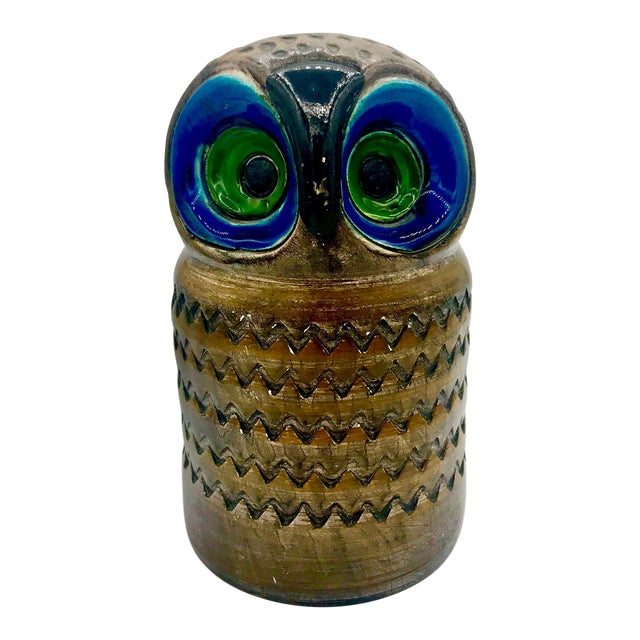 1960s Aldo Londi for Bitossi Model 7569-B Ceramic Owl, Raymor For Sale