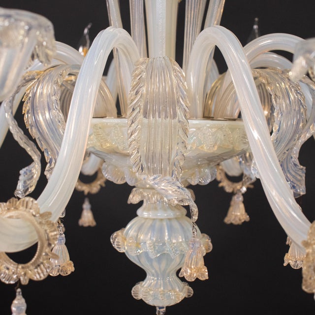 Large 8-Arm Ca’ Rezzonico Style Gold-Infused Opaline Murano Chandelier in the Manner of Giuseppe Briati For Sale - Image 16 of 18