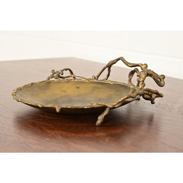 Art Deco Tiffany Studios Style Antique Arts & Crafts Bronze Centerpiece Dish or Catchall For Sale - Image 3 of 10