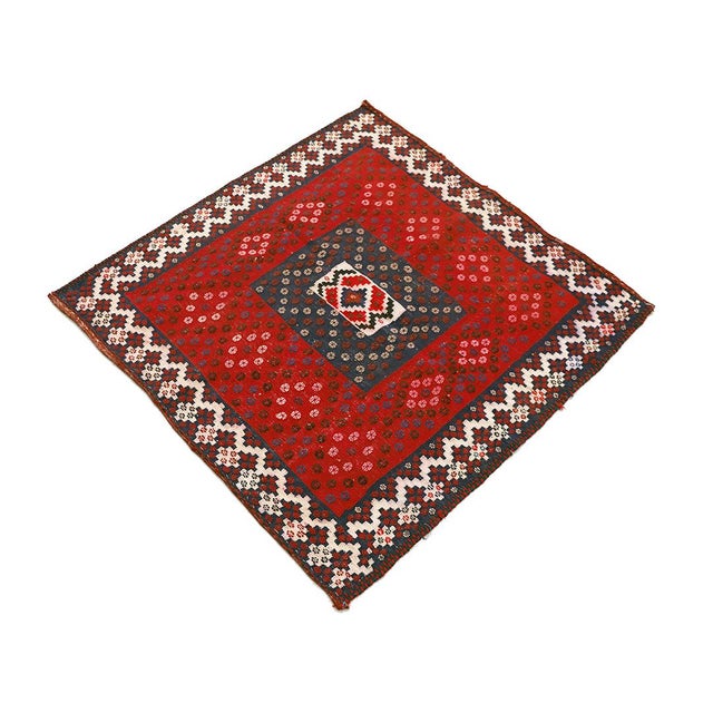 4'x4' Mid 1900s Square Sofreh Kilim | Collectible Tribal Flat Weave For Sale - Image 4 of 7