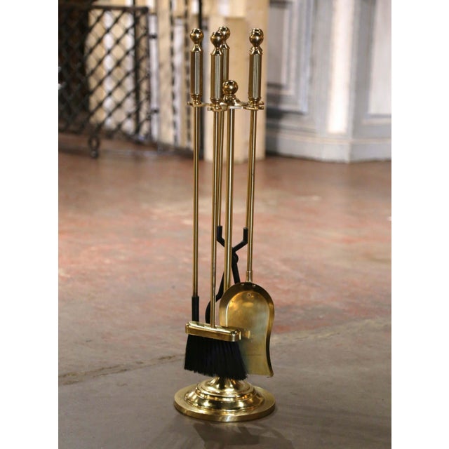 Early 21st Century Vintage French Brass Fireplace Four-Piece Tool Set on Stand For Sale - Image 5 of 7