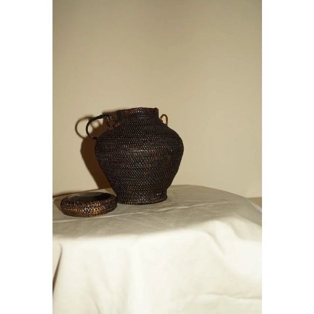 Early 20th Century Vintage Filipino Ifugao Ulbong Rice Basket Hand Woven Bamboo For Sale - Image 9 of 10