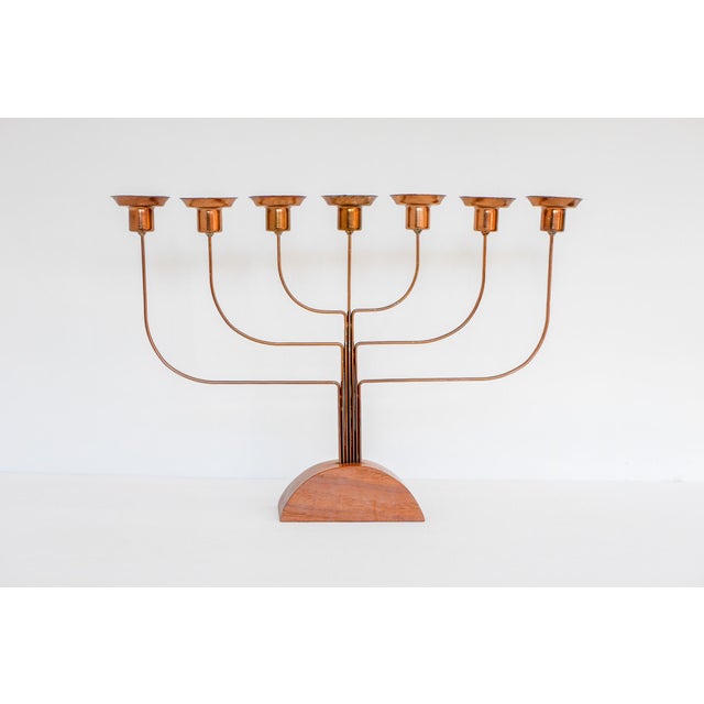 Large Vintage Brass and Elm Candelabra, 1940s For Sale - Image 11 of 11
