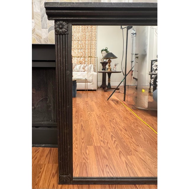 Rustic European Monumental Vintage Neoclassical Black Cast Iron Wall Mirror For Sale - Image 3 of 12