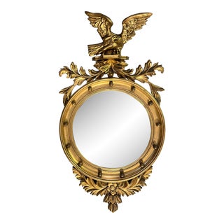 1920s Gilt Carved Wood and Gesso Round Convex Mirror For Sale