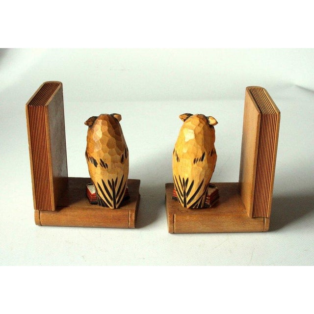 1950s Handcarved Wooden Vintage Owl Bookends - Pair For Sale - Image 6 of 7