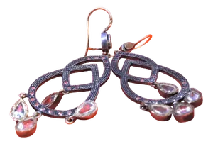 Silver and Gold Earrings with Four Pendants and Applied Zirconias, Set of 2