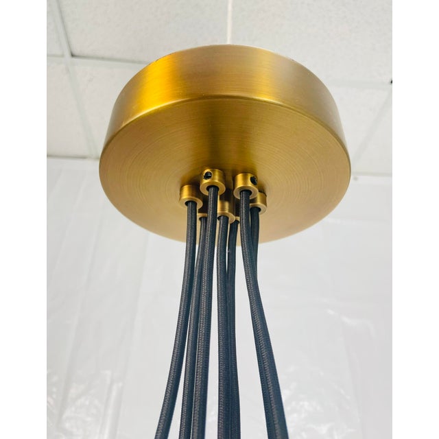 Modern 7-Light Cluster Chandelier With Oversized Glass Globes and Satin Brass For Sale - Image 14 of 15
