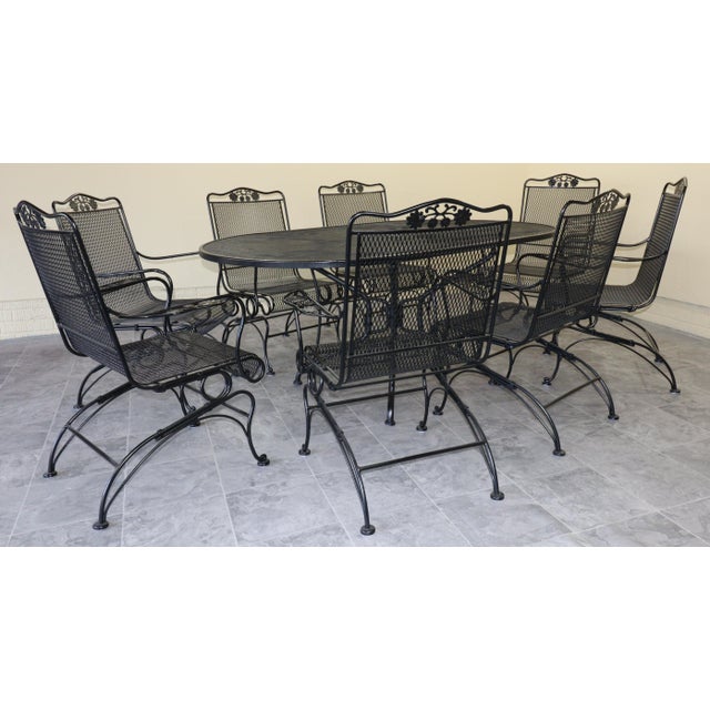 Russell Woodard Mid-Century Woodard Briarwood Wrought Iron Dining Set With Eight Spring Chairs, Attributed For Sale - Image 4 of 12