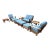 1990s Vintage Brown Jordan "Mission Teak" Deep Seating Patio Set With Blue Cushions - 10 Pieces For Sale
