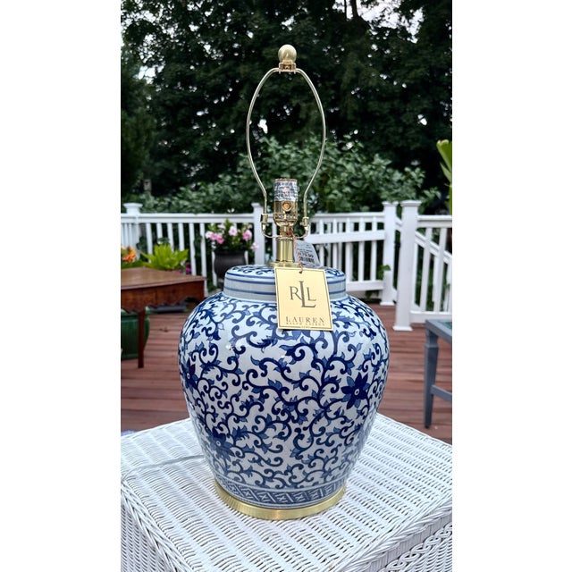Blue Ralph Lauren Blue & White Porcelain Lamp – 25" Tall For Sale - Image 8 of 11