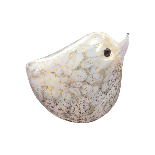 Handblown White Glass Bird with Gold Flecks For Sale
