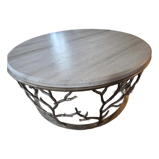 Ambella Home "Branch" Cocktail Table in Italian Silver Travertine For Sale