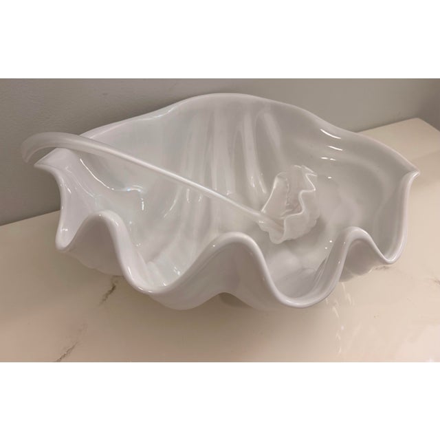 Mid 20th Century Mid Century Italian Porcelain Clamshell Punch Bowl With Ladle. For Sale - Image 5 of 11