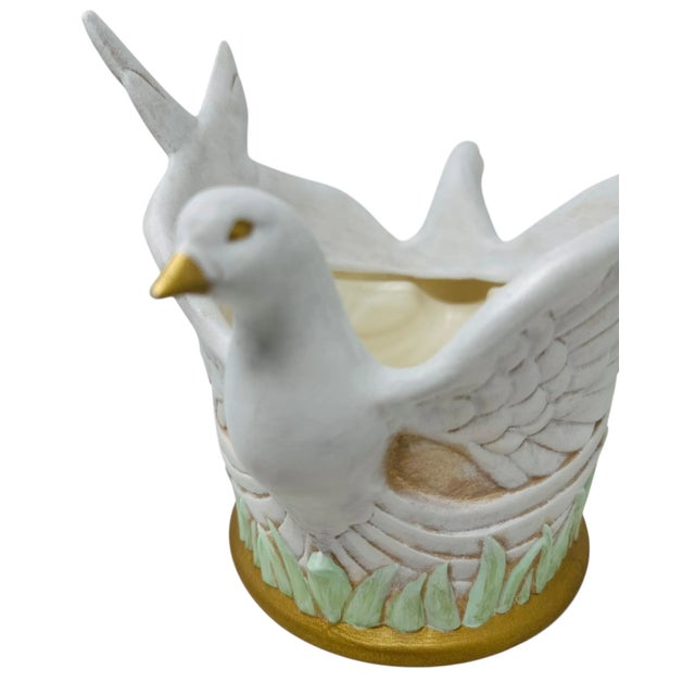 1990s Vintage 1990s Ceramic Dove Planter | Hand-Painted Hobbyist Piece | Double Doves With Wings | Retro Home Decor | Unique Bird Sculpture Vase For Sale - Image 5 of 11