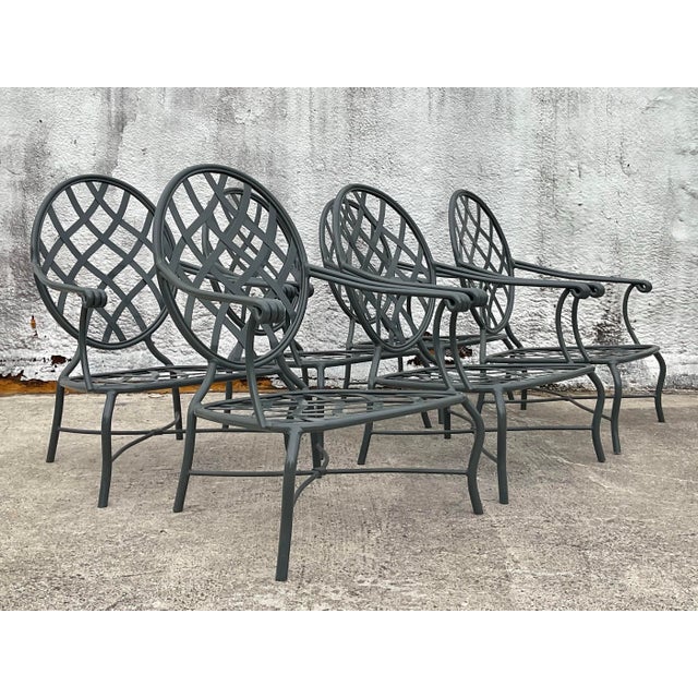 Hollywood Regency Vintage Regency Trellis Lounge Chairs After Brown Jordan “Venetian” - Set of 6 For Sale - Image 3 of 10