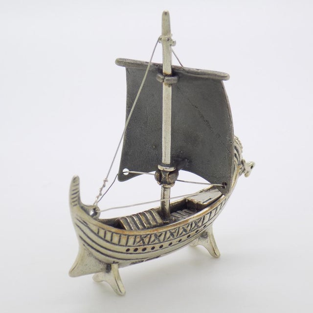 Vintage Italian Handmade Silver Ship Figurine, 1980s For Sale - Image 6 of 12
