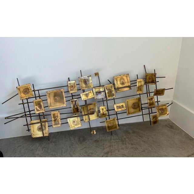 Mid-Century Modern Mid-Century Brutalist Brass Paneled Wall Sculpture in the Style of Williem Degroot For Sale - Image 3 of 6