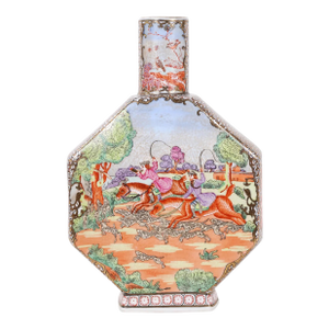 20th Century Chinese Style Hunt Scene Porcelain Octagonal Vase
