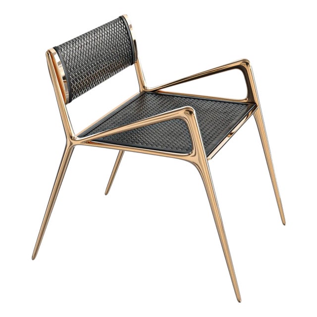 "Tmlss" Chair, With Bronze and Tailor Made Woven Leather For Sale