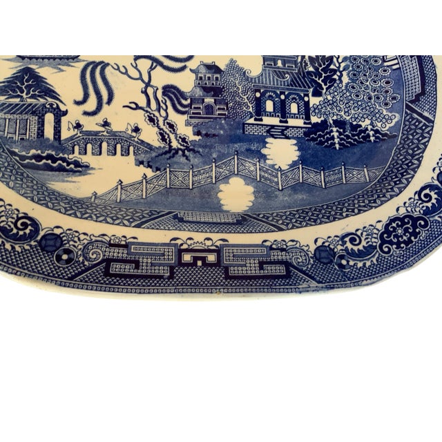 Ceramic Antique Massive 19.5" Blue Willow Turkey Platter Unmarked Staffordshire English Transferware Flawless England 1830–1860 For Sale - Image 7 of 8