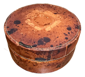 Rustic Round Lidded Box With a Mottled Brown and Black Finish