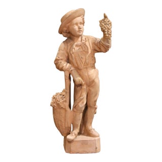 19th C. French Terracotta Sculpture “Le Vendangeur” Marked Mandeville Et Bernier For Sale