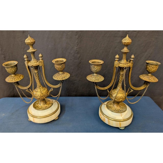 French 19th Century French bronze & Marble Candelabra - A Pair For Sale - Image 3 of 5