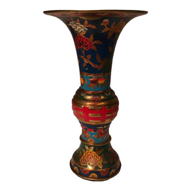 Antique Late 19th Century Chinese Enamel on Brass Vase For Sale