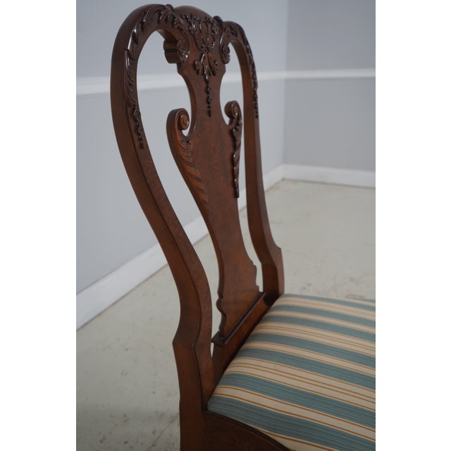 Set of Eight Baker George III Chippendale Style Burl Walnut Dining Room Chairs For Sale In Philadelphia - Image 6 of 18