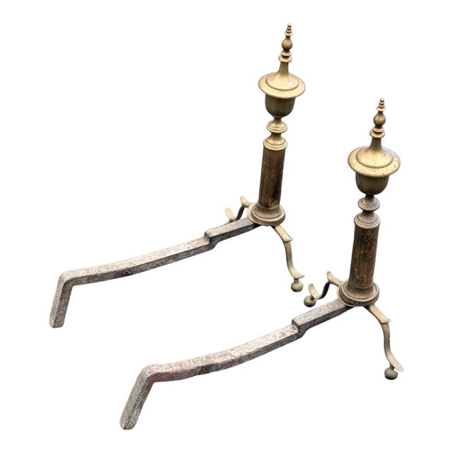 1950s Pair of French Style Iron Andirons For Sale