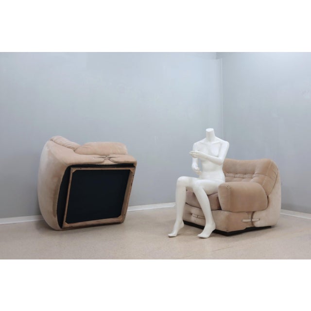 Nice pair of italian design armchairs by guido faleschini (attributed) for mariani 1970s. The armchairs have shell shape...