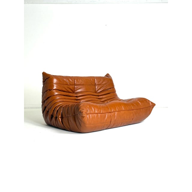 Togo Sofa, Brown Leather, Ligne Roset, Vintage The iconic Togo sofa by Michel Ducaroy, produced by Ligne Roset since 1973,...