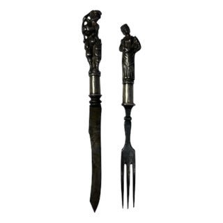 17th Century Dutch Solid Silver Figural Knife & Fork Set For Sale