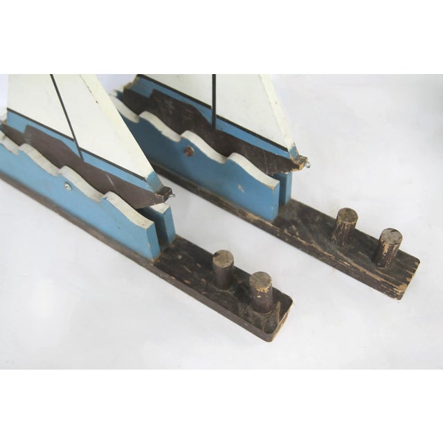 Blue Circa 1940s Wood Sailboat Ring Toss Game, Pair For Sale - Image 8 of 9