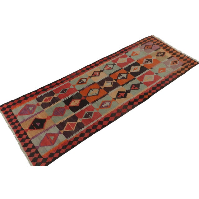 Tribal Vintage Persian Kilim Rug in Red, Orange and Blue Tribal Geometric Patterns For Sale - Image 3 of 8