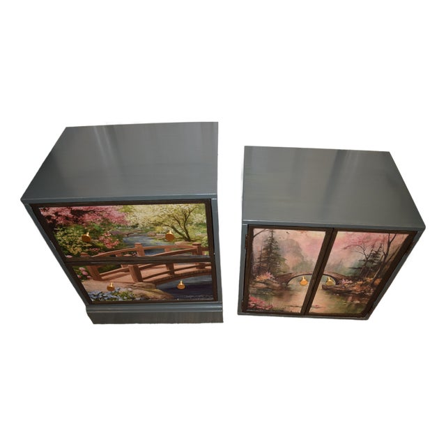 Bombay Co. Decoupage Nightstand Pair For Sale