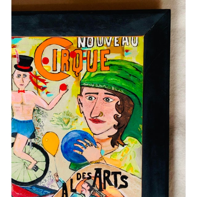 1980s Outsider Art Oil Painting by Drew - Whimsical French Carnival Scene For Sale - Image 11 of 12