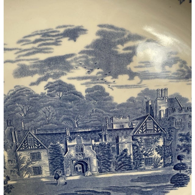 English Vintage Wedgwood Queen’s Ware Romantic England Blue/White Ceramic Oval Platter For Sale - Image 3 of 6